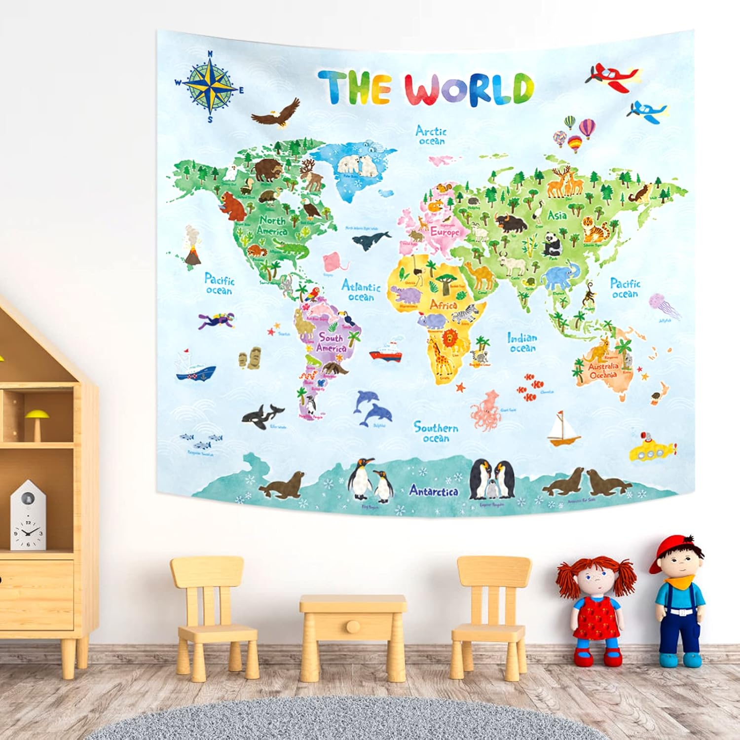 Kids World Map Wall Tapestry E - đánh giá và giá Kids Education World