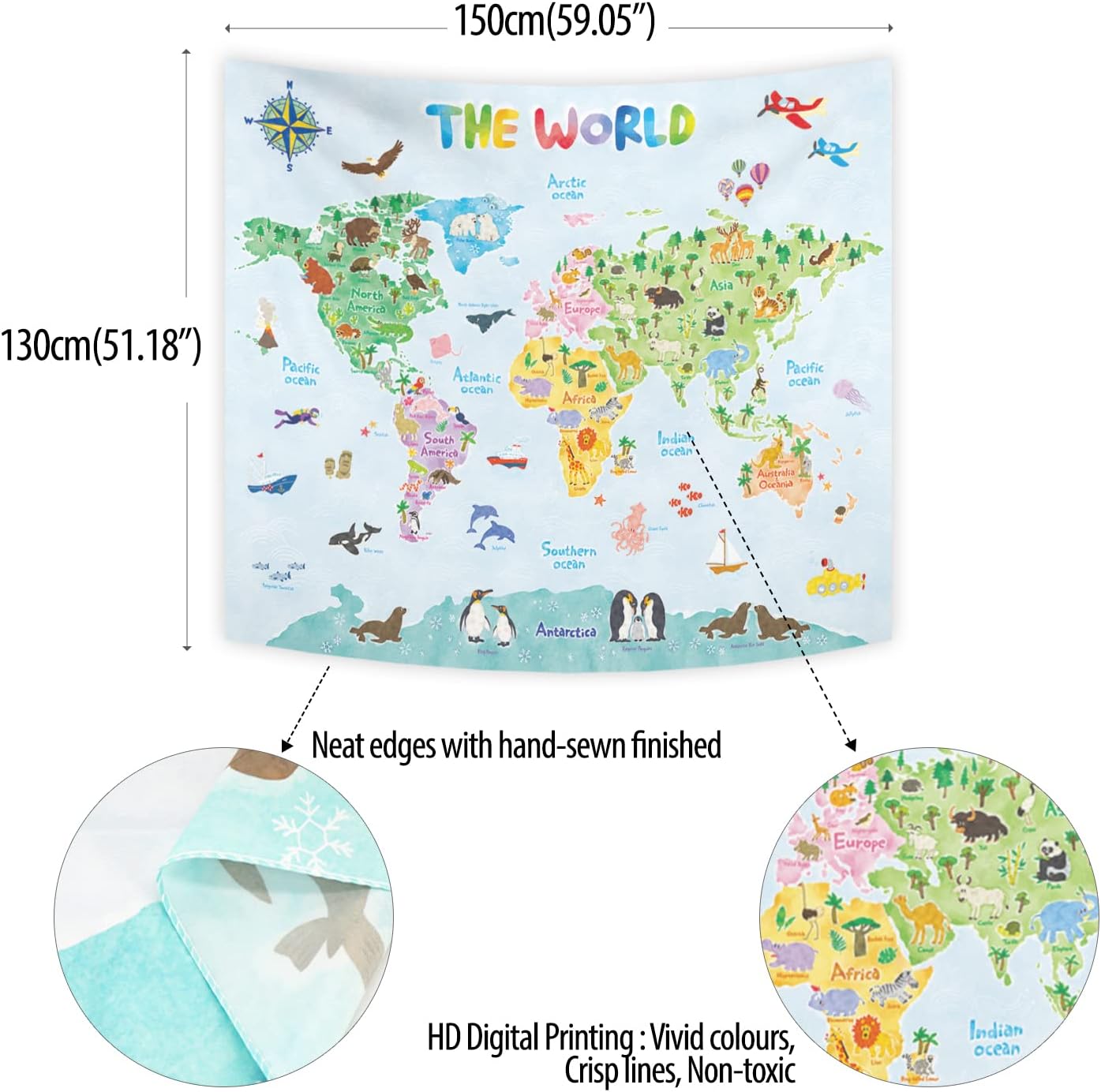 Kids World Map Wall Tapestry E - đánh giá và giá Kids Education World